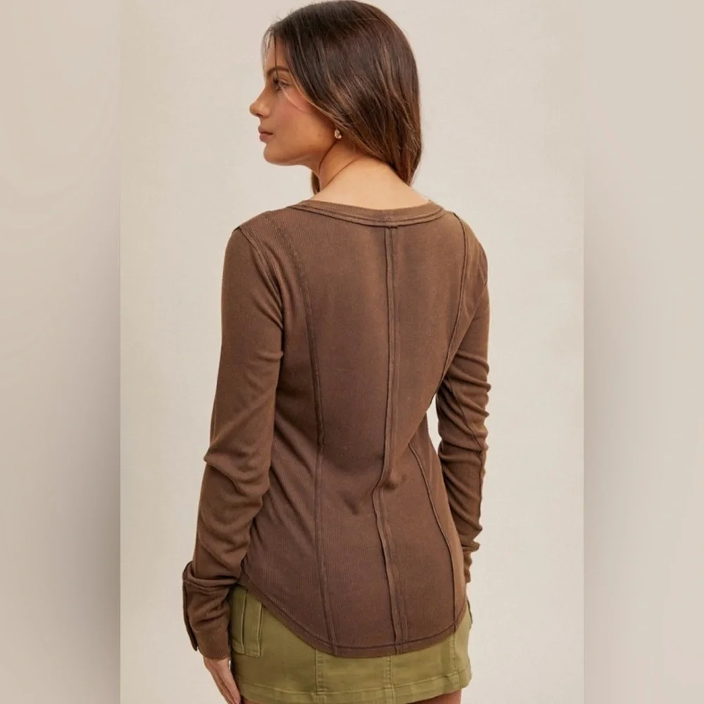 #68 Brown Snow Washed Long Sleeve Top - Picture 3 of 3